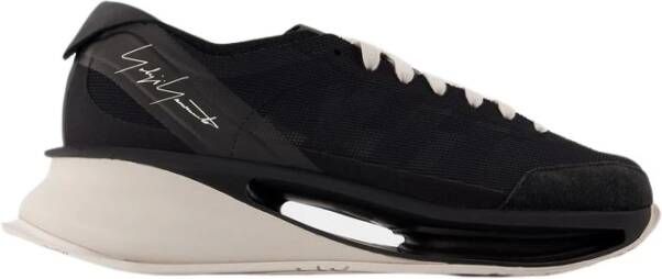 Y-3 Zwarte Leren Sneakers Ronde Neus Black Heren