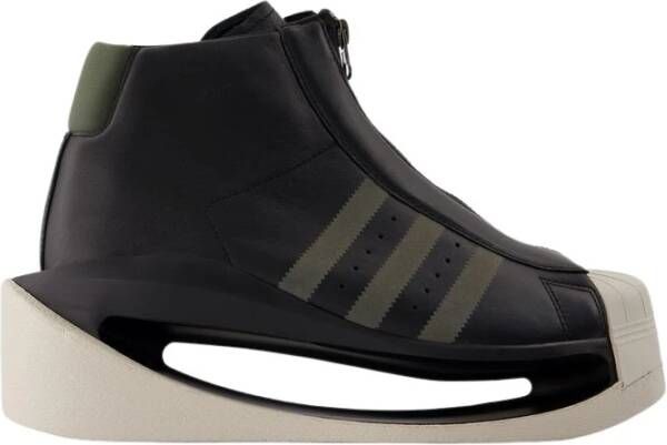 Y-3 Zwarte Leren Sneakers Ronde Neus Black Heren