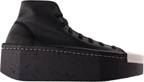 Y-3 Zwarte Leren Sneakers Ronde Neus Black Heren