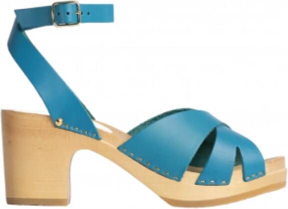 Youyou Glamoureuze leren klompen met houten zolen Blue Dames