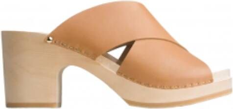 Youyou Kameel Crossed Leren Hoge Hak Sandalen Beige Dames