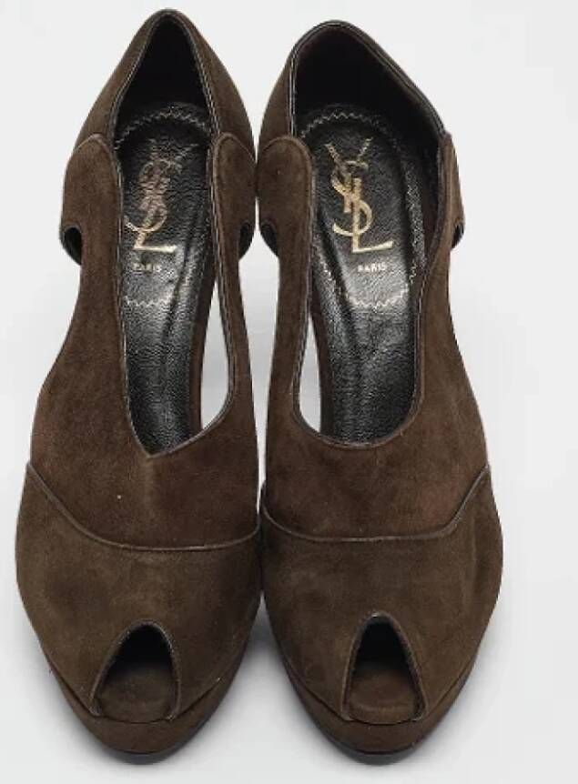 Yves Saint Laurent Vintage Pre-owned Suede heels Brown Dames