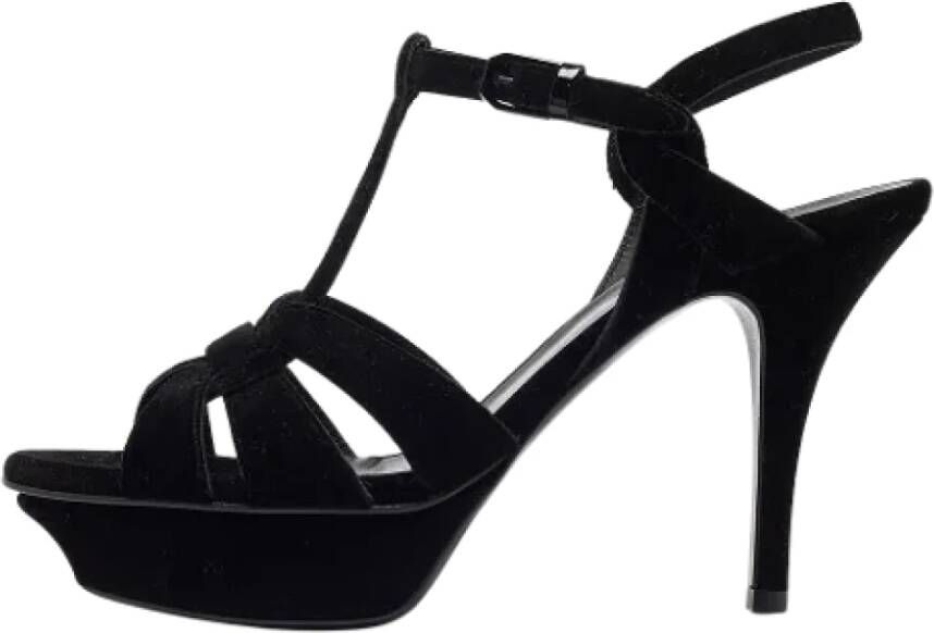 Yves Saint Laurent Vintage Pre-owned Velvet sandals Black Dames