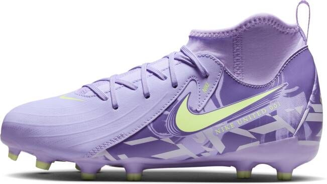 Nike United Jr. Phantom Luna 2 Academy high-top voetbalschoenen voor kids (turf) Paars