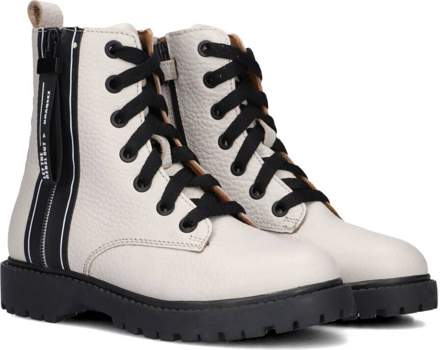 Braqeez Belle Boot Meisjes Biker Boots Beige Leer Veters