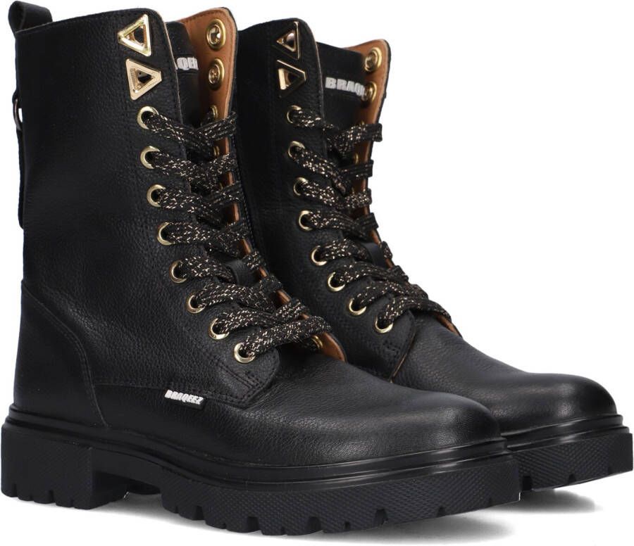 Braqeez 425784-589 Meisjes Veterboots Zwart Leer Veters