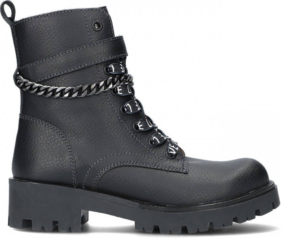 Braqeez 422788-589 Meisjes Biker Boots Zwart Leer Veters