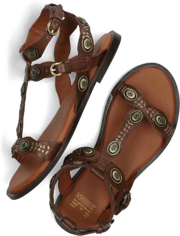 Bronx Bruine Leren Sandalen met Gouden Details Brown Dames