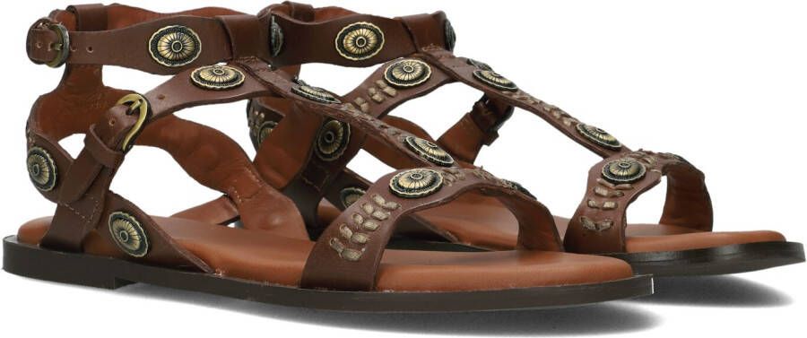 Bronx Bruine Leren Sandalen met Gouden Details Brown Dames