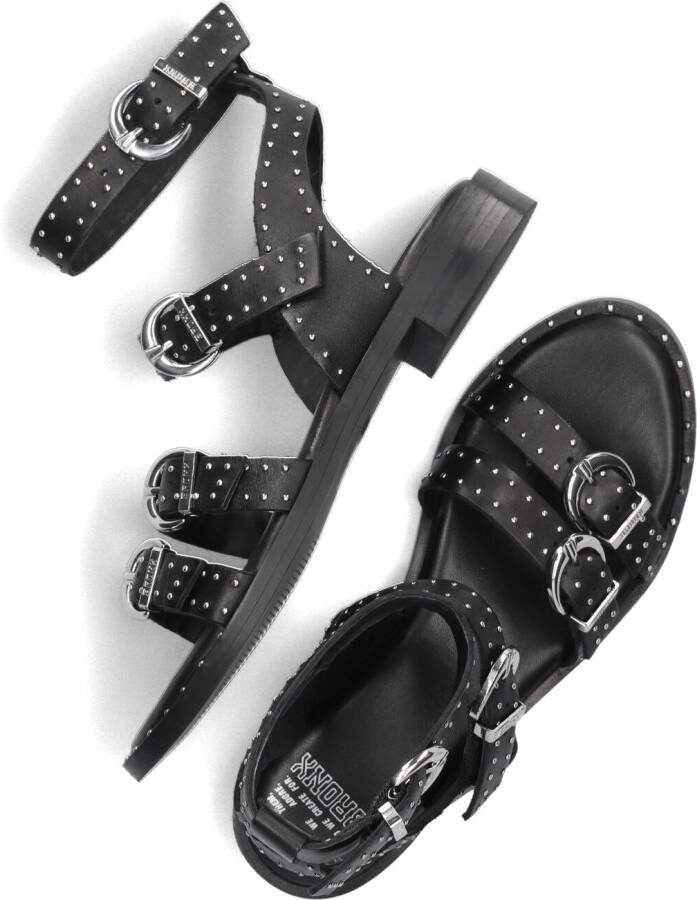 Bronx Zwarte Leren Sandalen met Gouden Studs Black Dames