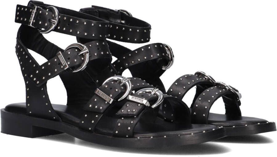 Bronx Zwarte Leren Sandalen met Gouden Studs Black Dames