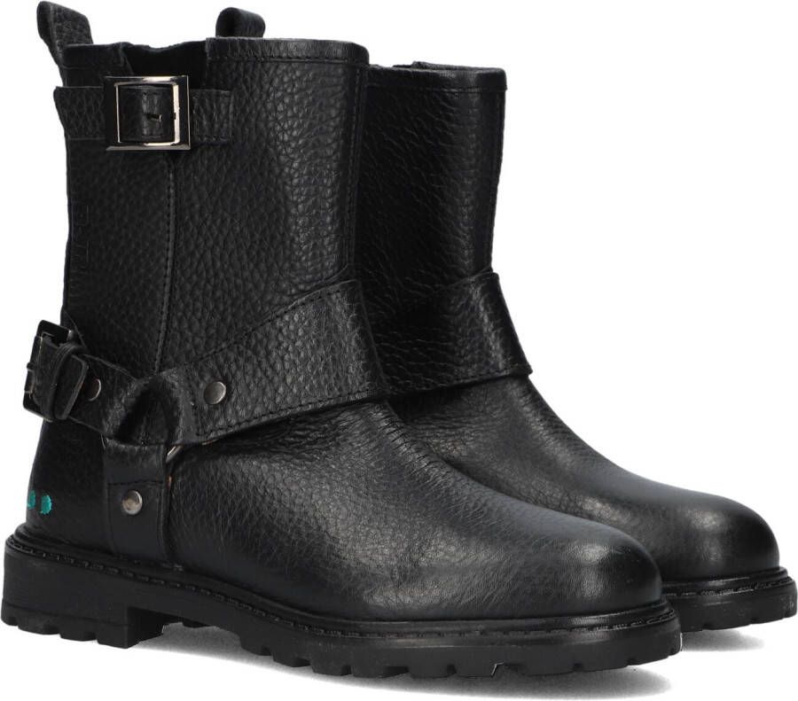 BunniesJR 224866-589 Meisjes Biker Boots Zwart Leer Gesp Met Rits