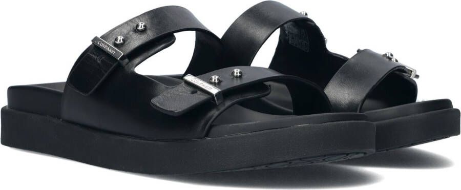 Calvin Klein Ergonomische Slide Zwarte Leren Slippers Black Dames