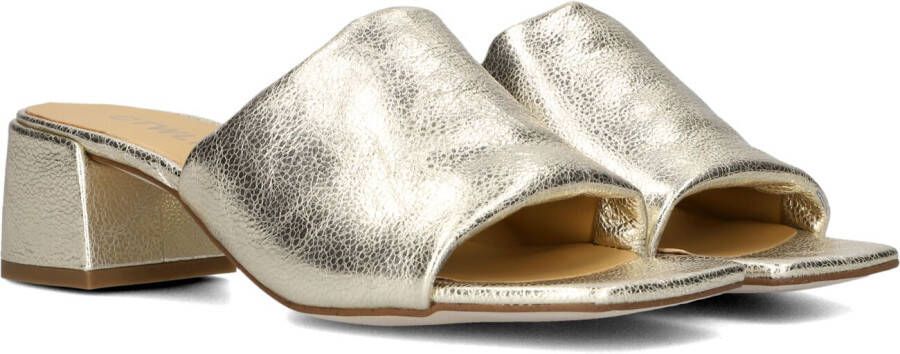 Ctwlk. Gouden leren slippers met blokhak Yellow Dames