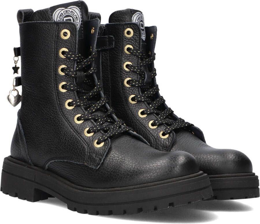 Develab Meisjes Zwarte Leren Veterboots Black Dames