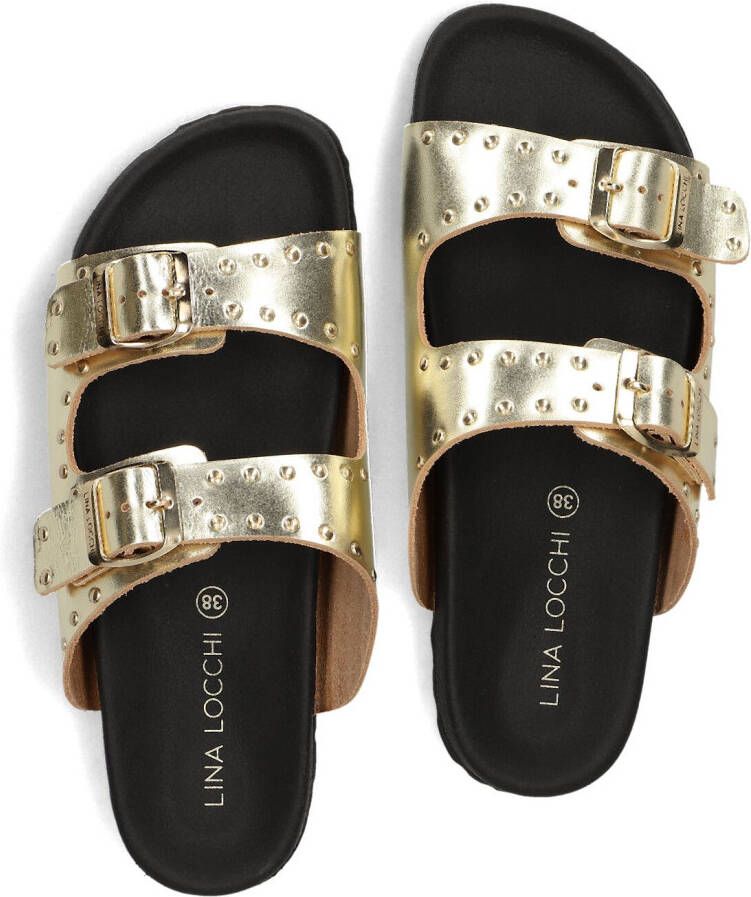 LINA LOCCHI Gouden Slippers 2 Gesp Slipper Met Studs