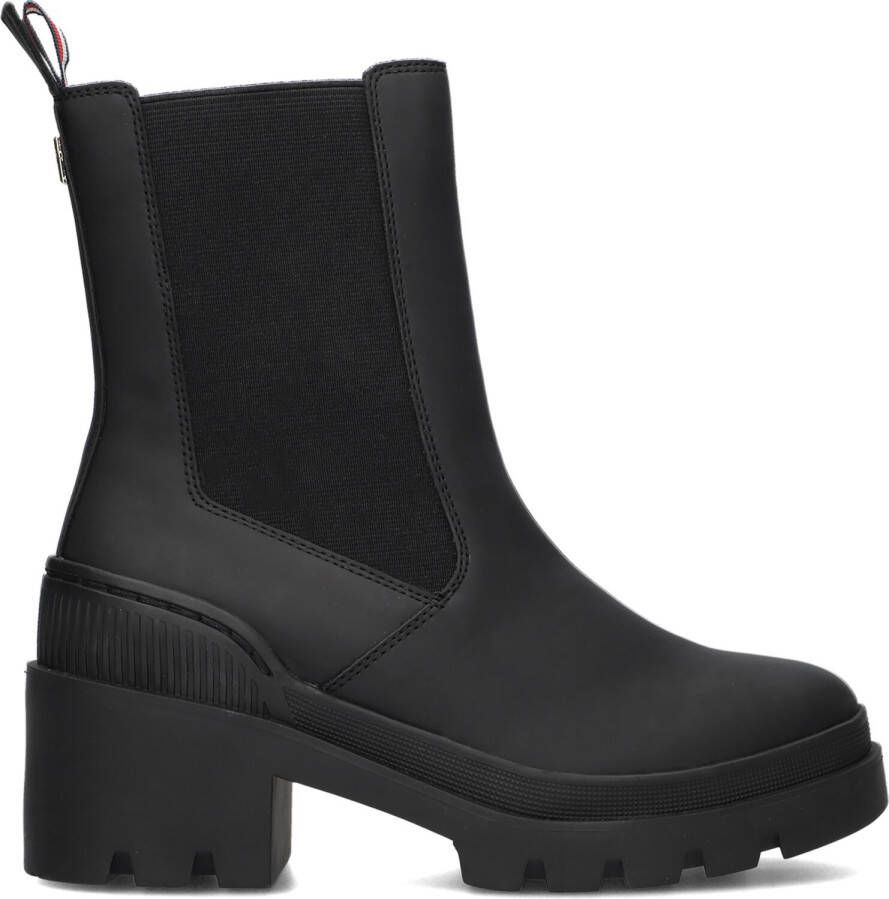 TOMMY HILFIGER Zwarte Chelsea Boots Rubberized Mid Heel Boot