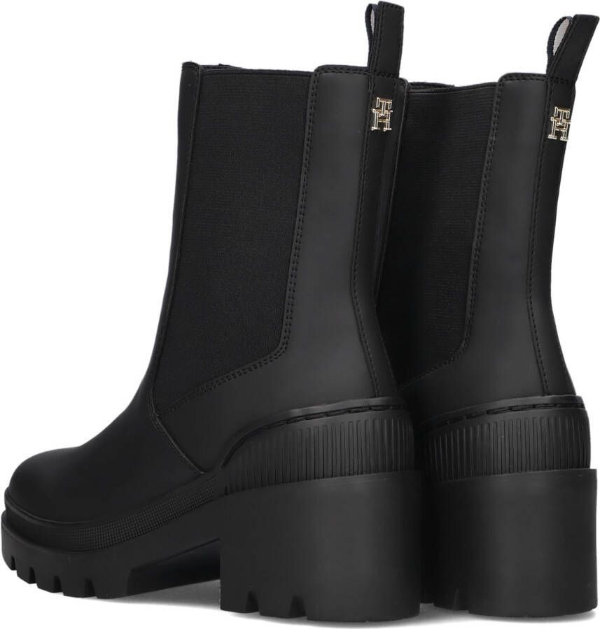 TOMMY HILFIGER Zwarte Chelsea Boots Rubberized Mid Heel Boot