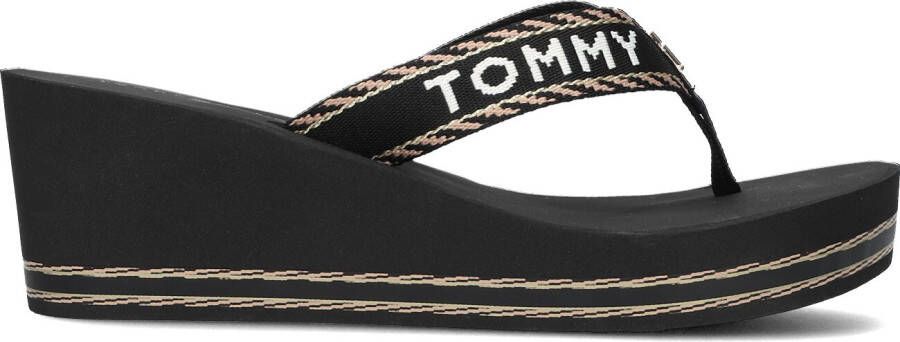 Tommy Hilfiger Zwarte Teenslippers Tommy Webbing H Wedge