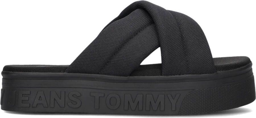 TOMMY JEANS Zwarte Slippers Lettering Flatform