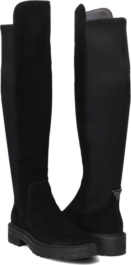 Guess Leren en stretch stoffen laars met logo plaat Black Dames