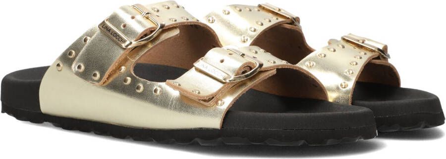 LINA LOCCHI Slippers Dames 2 Gesp Slipper Met Studs Maat: 42 Materiaal: Leer Kleur: Goud