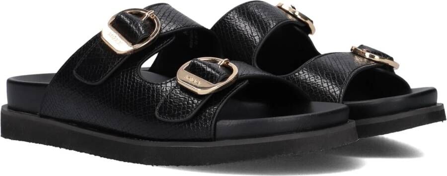 Mexx Zwarte Leatherlook Reptielenprint Slippers Black Dames