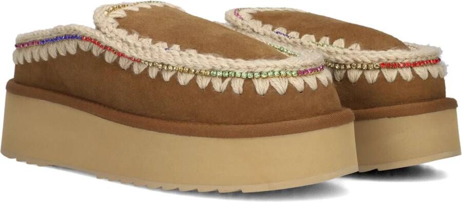 MOU Cognac Instappers Clog Eskimo Platform Rhinestones