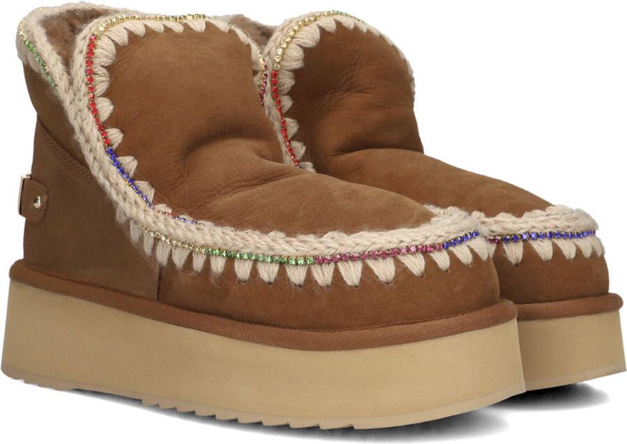 MOU Vachtlaarzen Dames Eskimo 18 Platform Rhinestones Maat: 39 Materiaal: Suède Kleur: Cognac