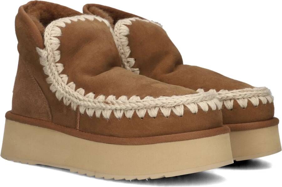 MOU Vachtlaarzen Dames Mini Eskimo Platform Boot Maat: 41 Materiaal: Suède Kleur: Cognac