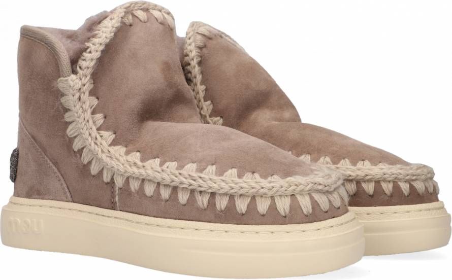 MOU Enkellaarsjes Dames Pantoffels Damesschoenen Suède Eskimo bold glitt Taupe