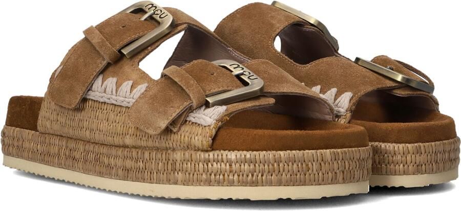 MOU Two Buckle Sandal Raffia Wrapping Slippers Dames Bruin