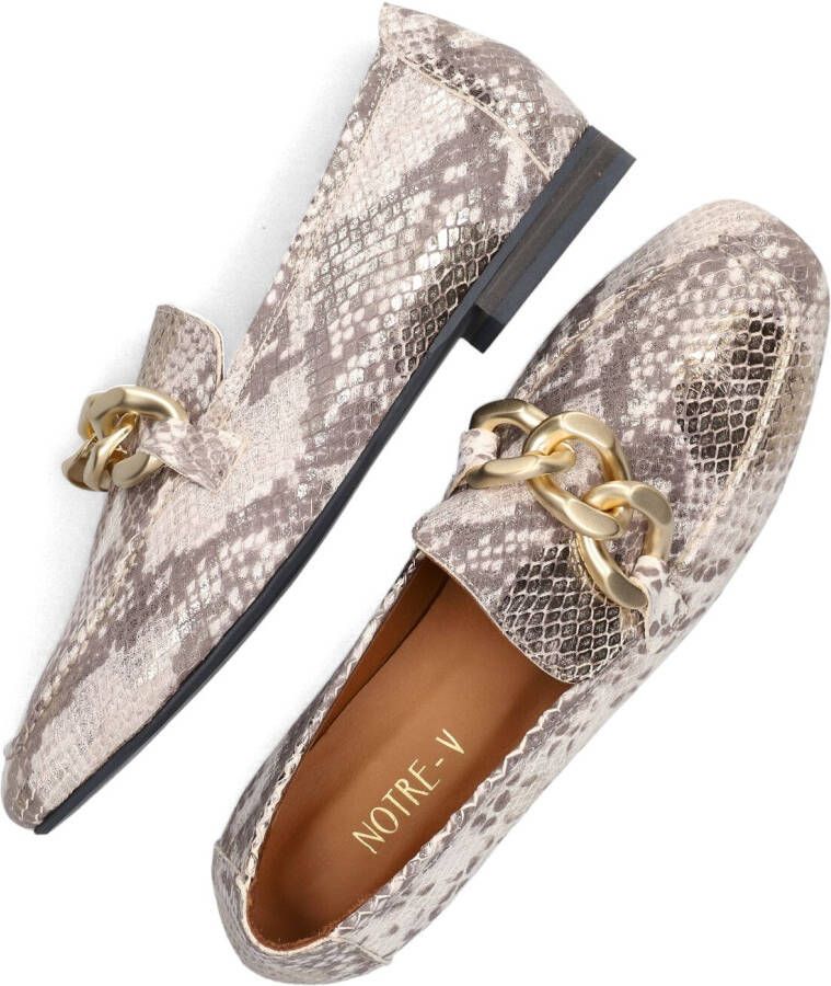 Notre-v Beige Leren Loafers met Slangenprint Beige Dames