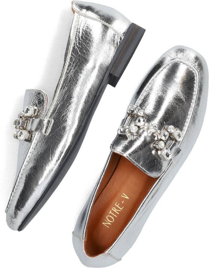 Notre-v Zilver Metallic Loafers met Diamant Detail Gray Dames