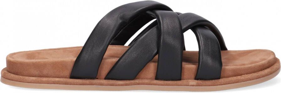 Notre-v Zwarte Gevlochten Leren Slippers Black Dames