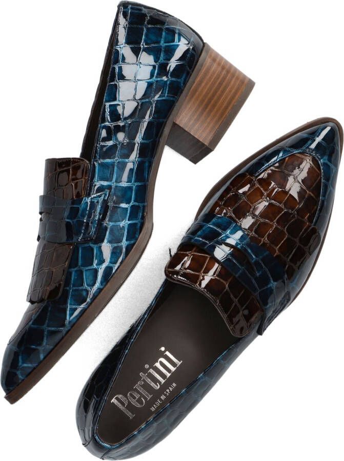 Pertini Instappers Dames Instapschoenen Damesschoenen Leer Dierenprint 32542 combi Blauw combi