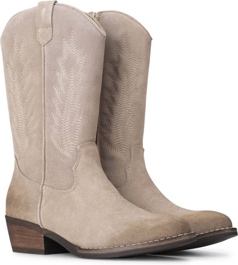 POELMAN Hoge suède westernlaars met rits Beige Suede Cowboy laarzen Dames