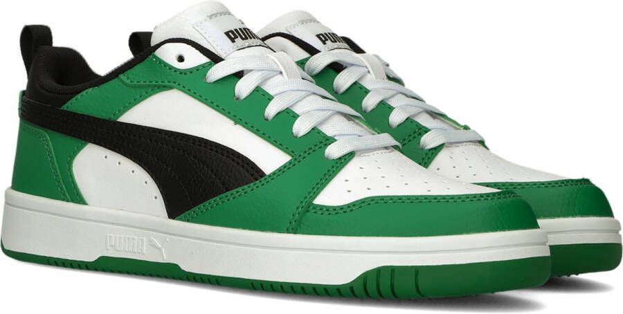 Puma Rebound V6 Lo sneakers wit zwart groen Jongens Meisjes Leer Meerkleurig 26