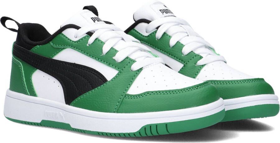 Puma Rebound V6 Lo sneakers wit zwart groen Jongens Meisjes Leer Meerkleurig 27
