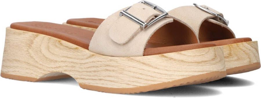 Shabbies Beige Suède Slippers met Zilverkleurige Gespsluiting Beige Dames