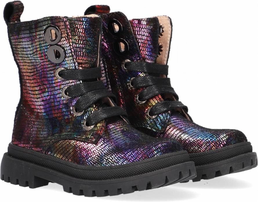 Shoesme zwarte bikerboots met allover multicolor print