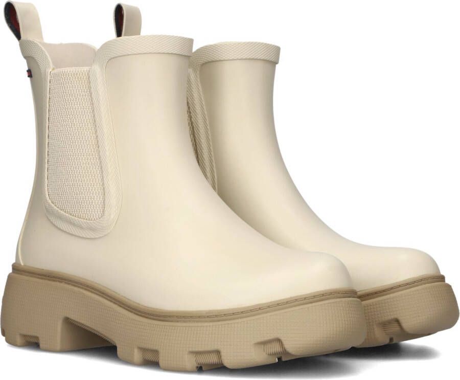 Tommy Hilfiger Chelsea-boots RUBBER FLAG CLEATED RAINBOOT blokhak instaplaarzen rubberlaarzen tweezijdige stretchinzet