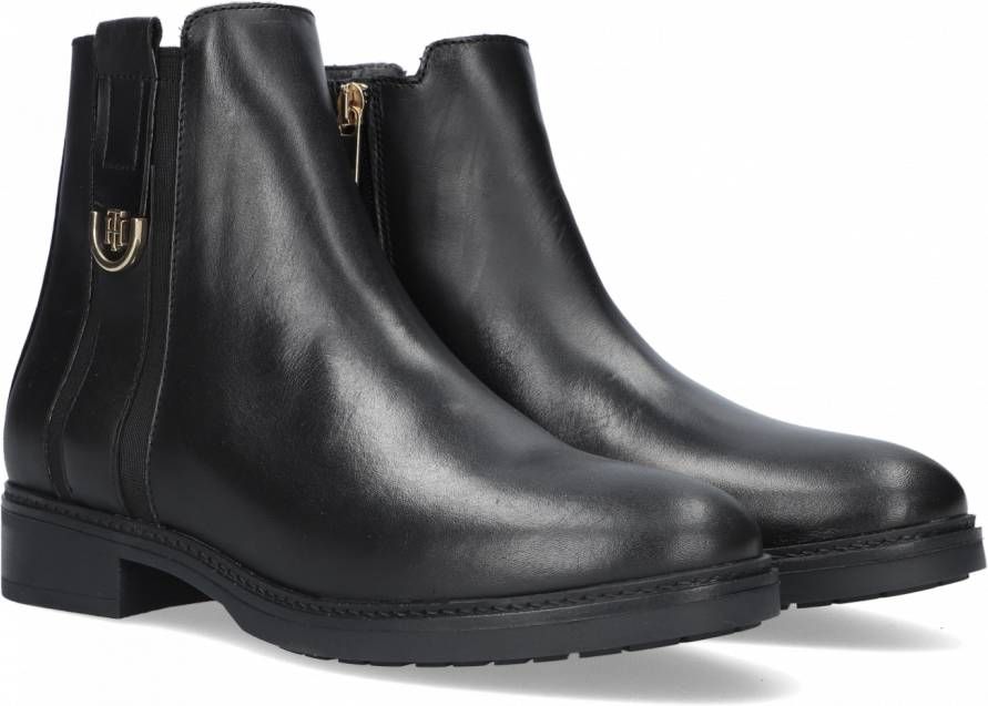 Tommy Hilfiger Zwarte Th Hardware Leather Flat Boot Enkellaarzen