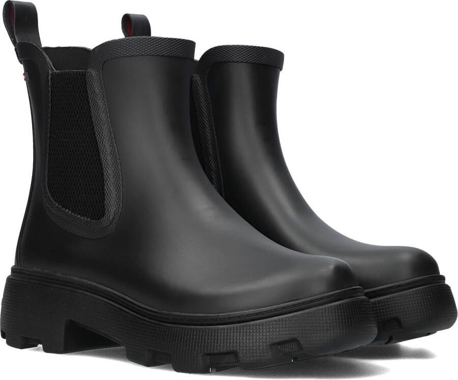 Tommy Hilfiger Chelsea-boots RUBBER FLAG CLEATED RAINBOOT blokhak instaplaarzen rubberlaarzen tweezijdige stretchinzet