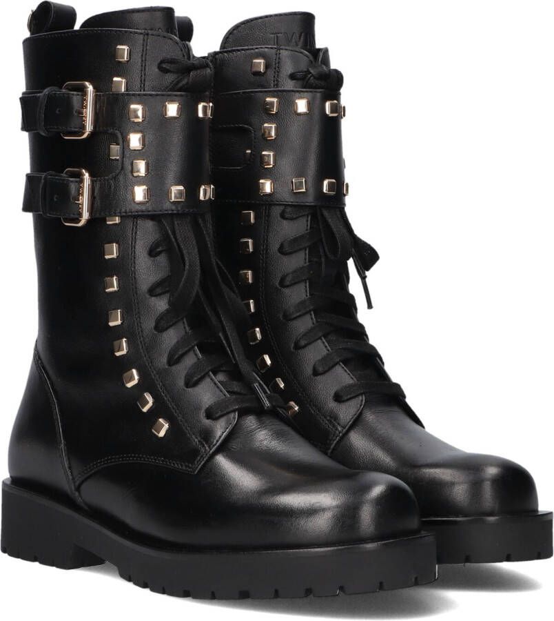 Twinset Zwarte Veterschoenen met Gouden Details Black Dames