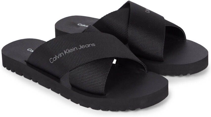 Calvin Klein Slippers CROSS SANDAL SLIPON RP IN BTW zomerschoen slippers poolslides met kruisbandage Schoenen