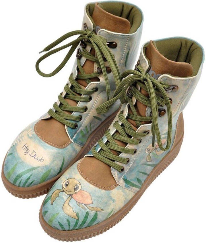 DOGO Hoge veterschoenen Future Boots Hey Dude met grappige schildpaddenprint