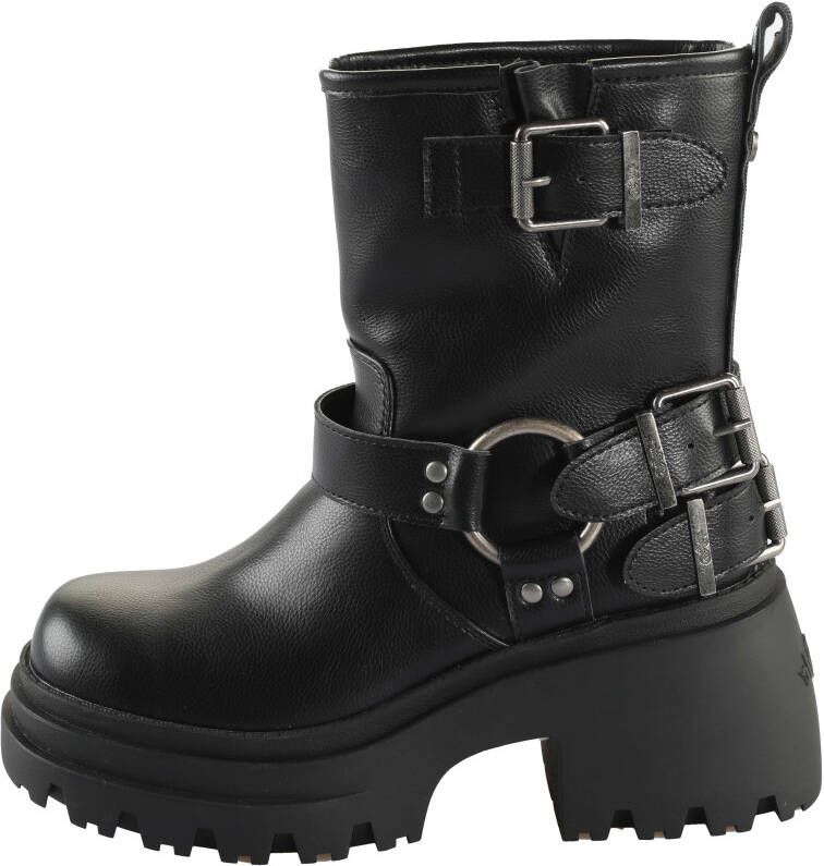 Buffalo Bikerboots BRAVR BIKER LO biker enkellaars plateaustiefelette blokhak met decoratieve gespen