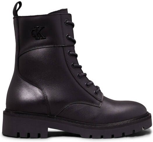 Calvin Klein Veterschoenen COMBAT BOOT MID ZIP LTH IN CALF blokhak veterschoen enkellaars met zij ck-sieraad