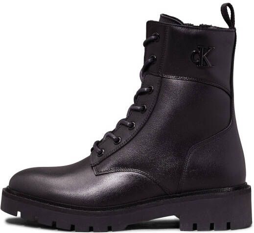 Calvin Klein Veterschoenen COMBAT BOOT MID ZIP LTH IN CALF blokhak veterschoen enkellaars met zij ck-sieraad